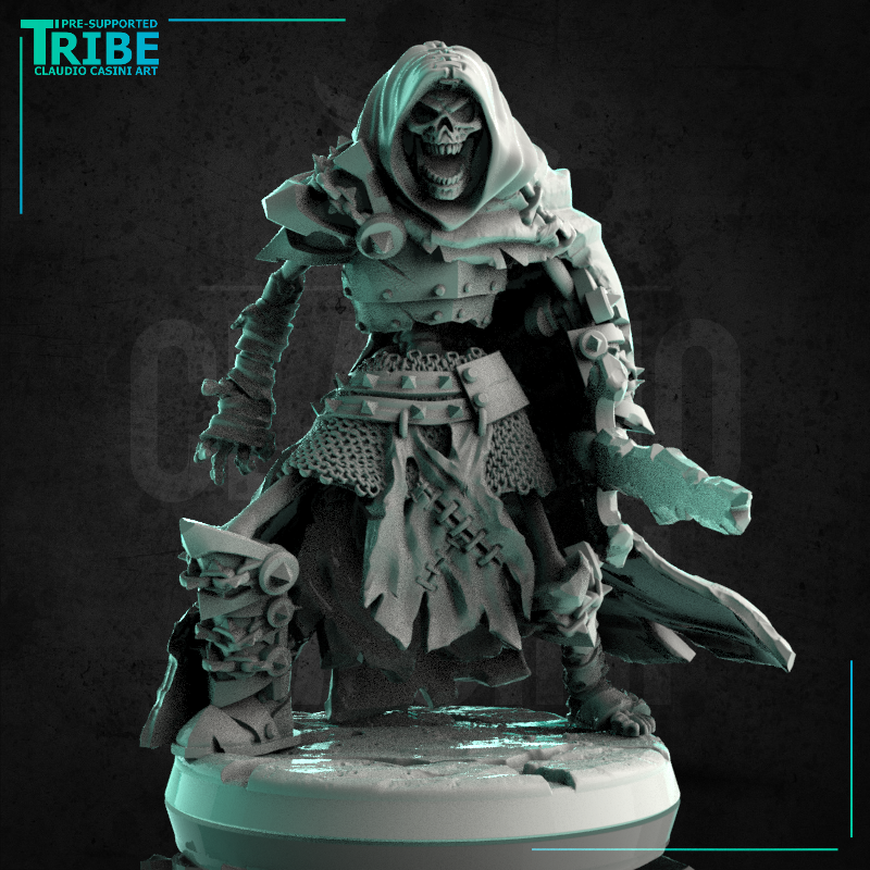 (L 0053) Male skeleton undead warrior with a sword and cape (Large)